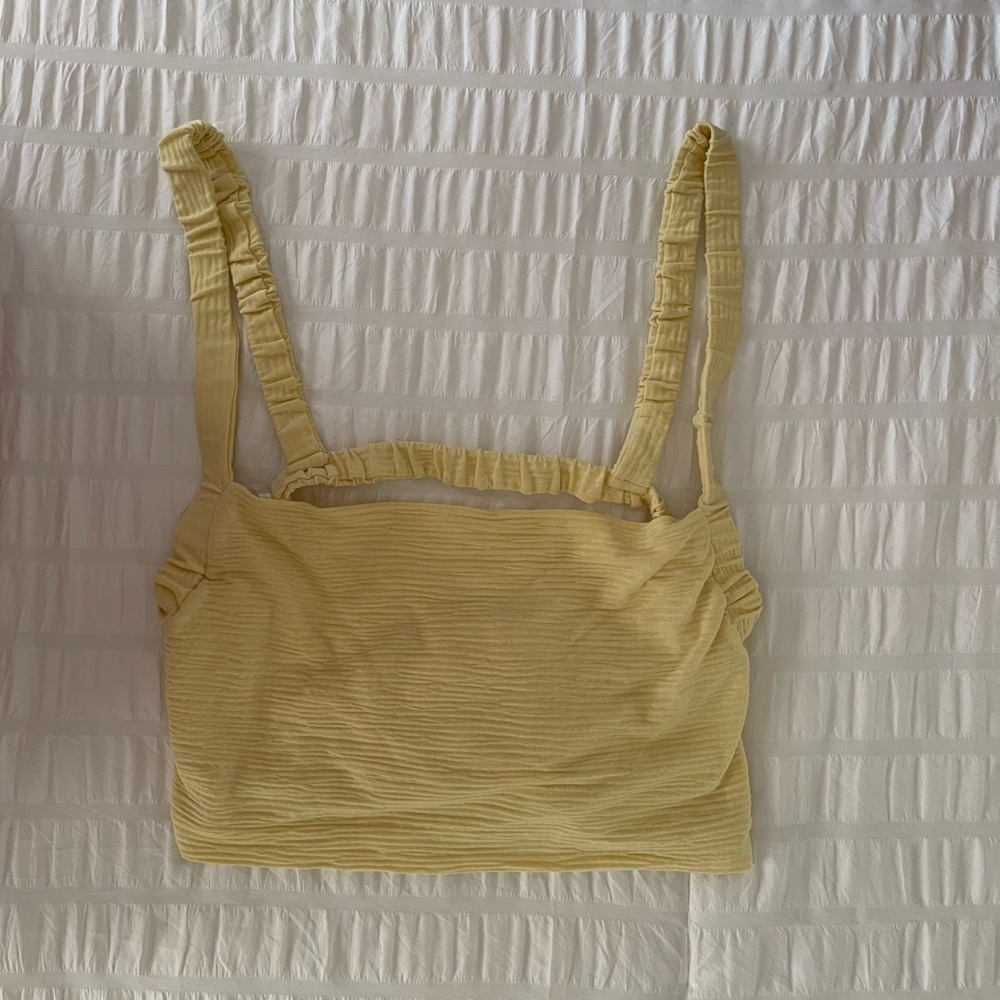 LE LIS Strappy Tie Back Cropped Yellow Tank Top NWT